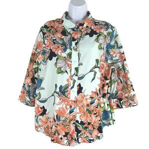 Chico's Non Iron Shirt 3P Tropical‎ Floral Stretch Fairy 3/4 Sleeve NWT TP-2803